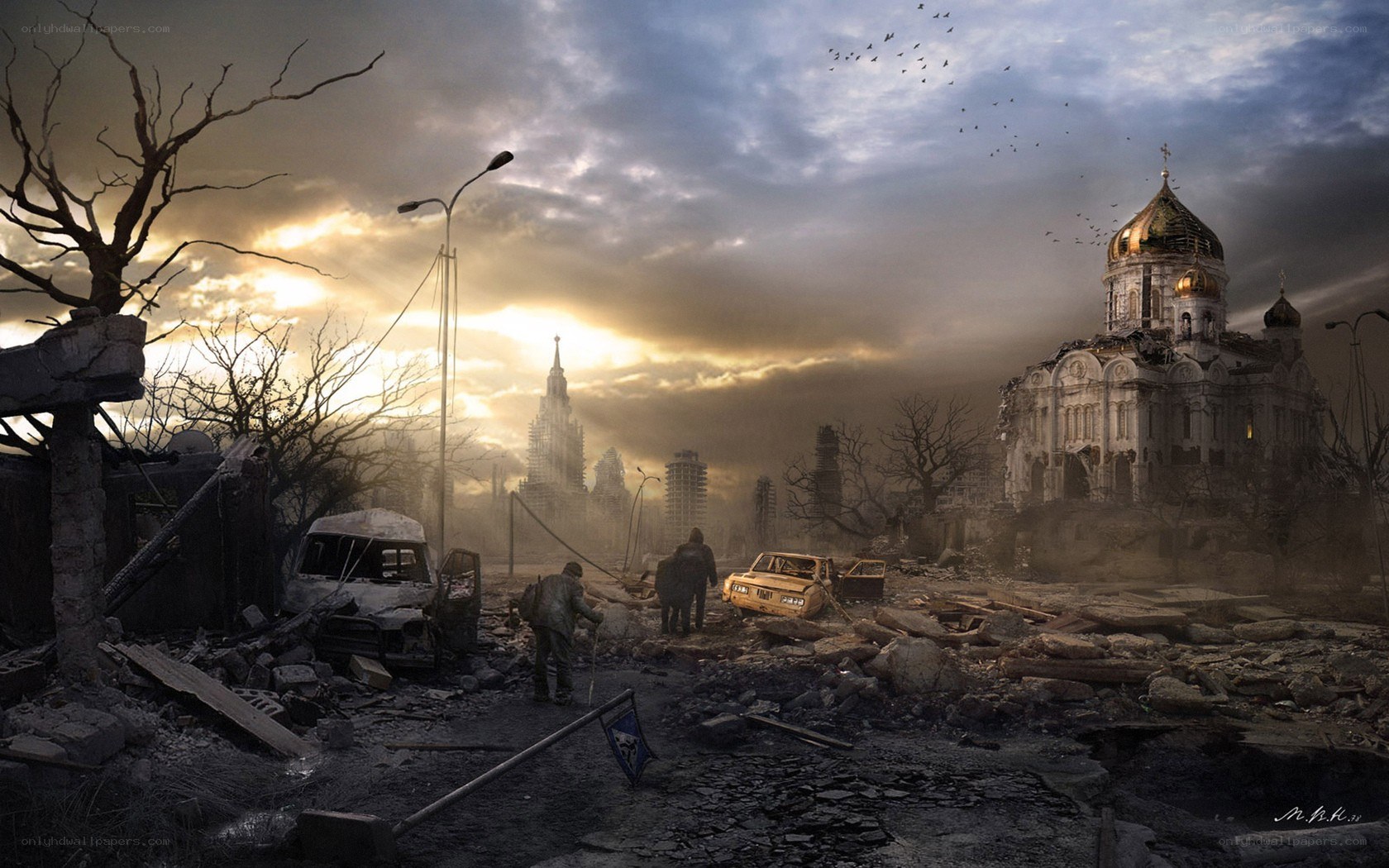 Post-apocalyptic city ruins