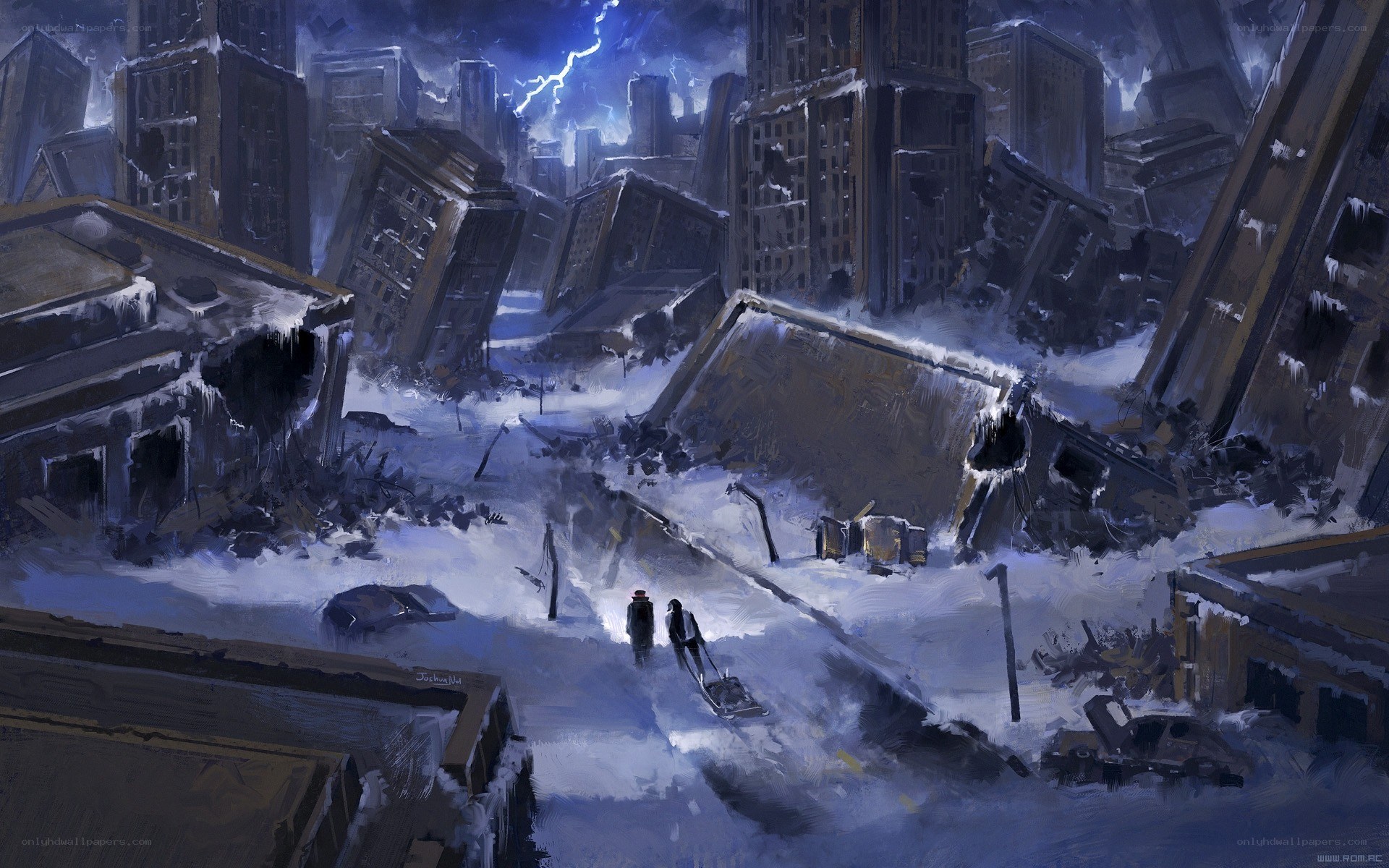 Post-apocalyptic city ruins