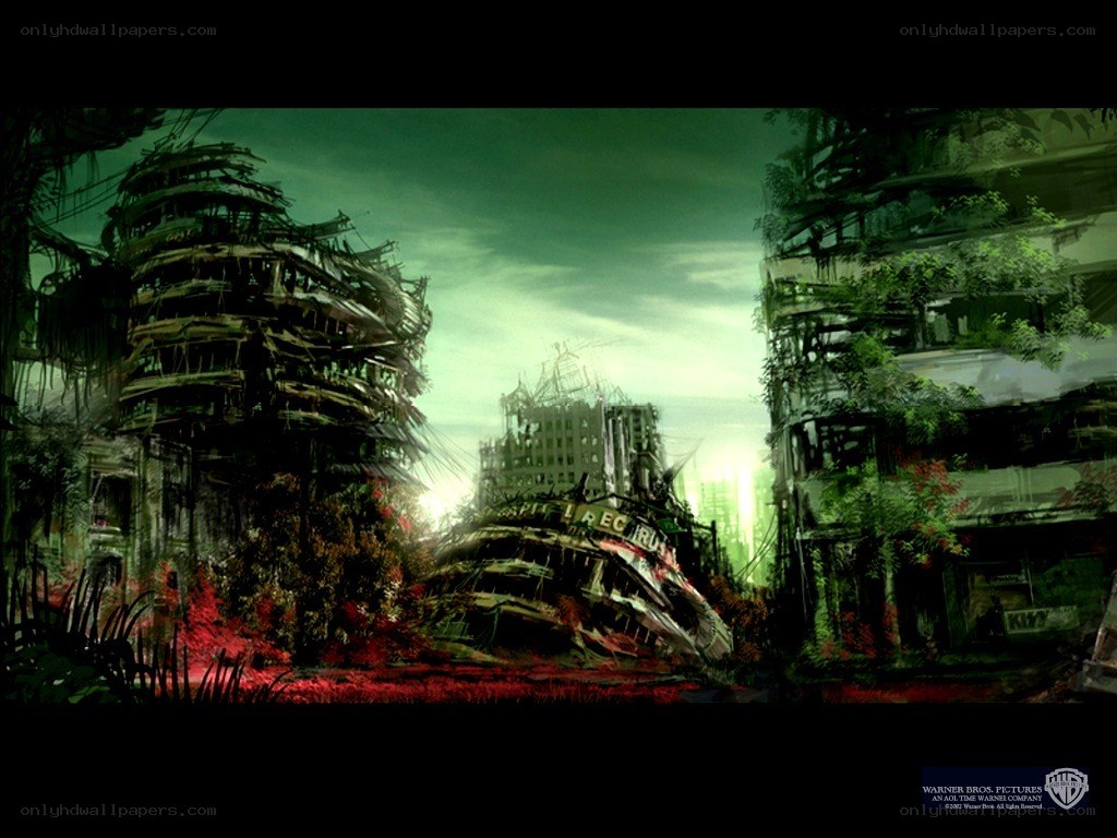 Post-apocalyptic city ruins