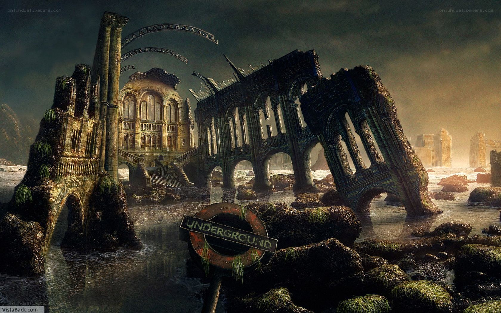 Post-apocalyptic city ruins