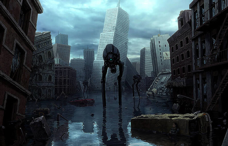 Post-apocalyptic city ruins
