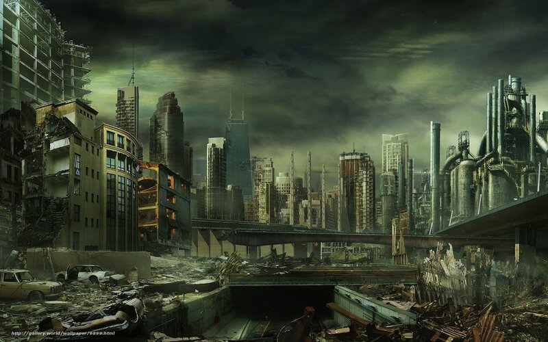 Post-apocalyptic city ruins