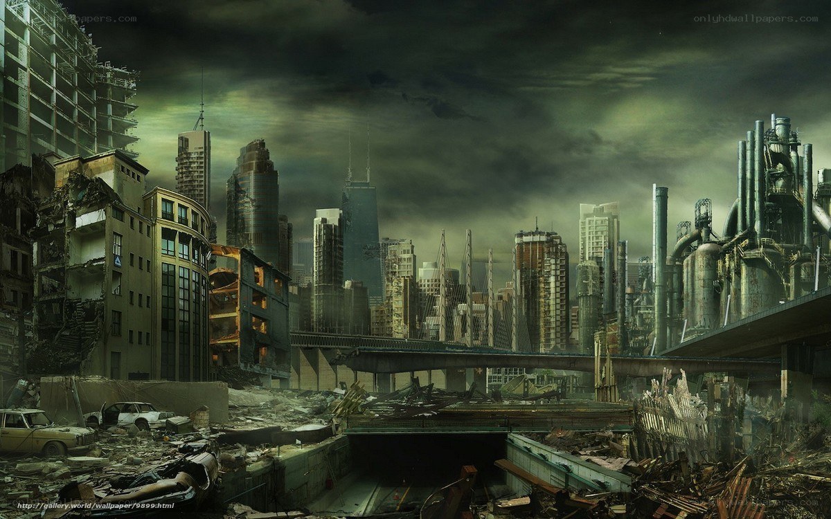 Post-apocalyptic city ruins