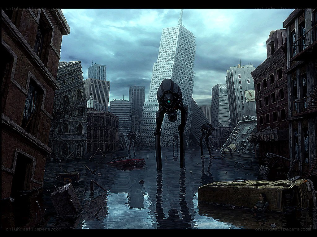 Post-apocalyptic city ruins