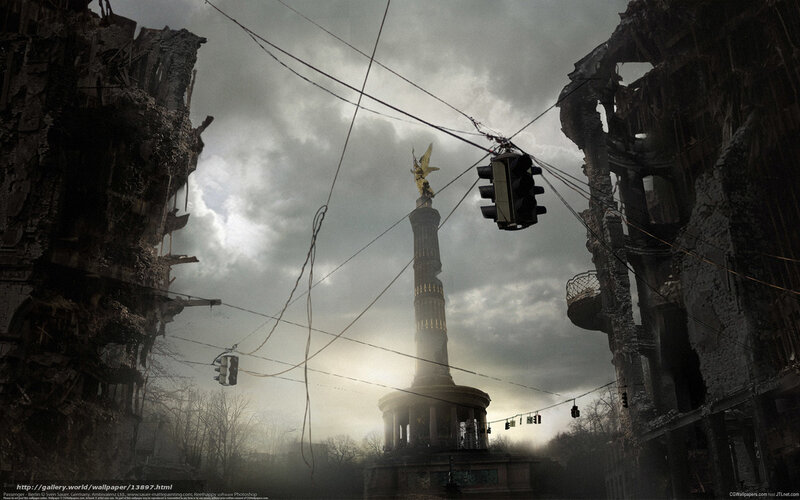 Post-apocalyptic city ruins