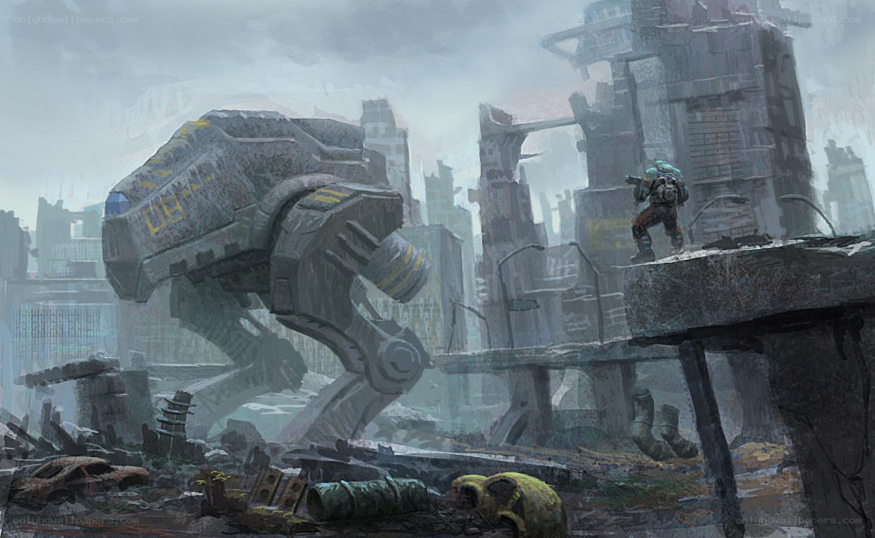 Post-apocalyptic city ruins