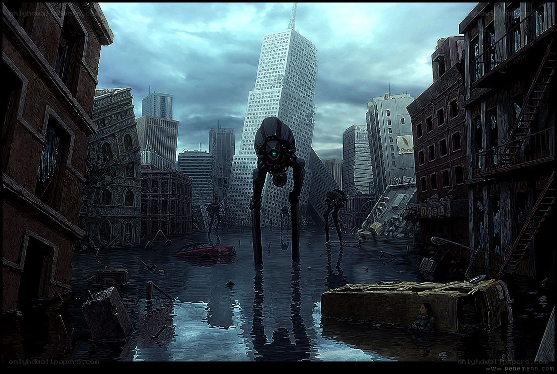 Post-apocalyptic city ruins
