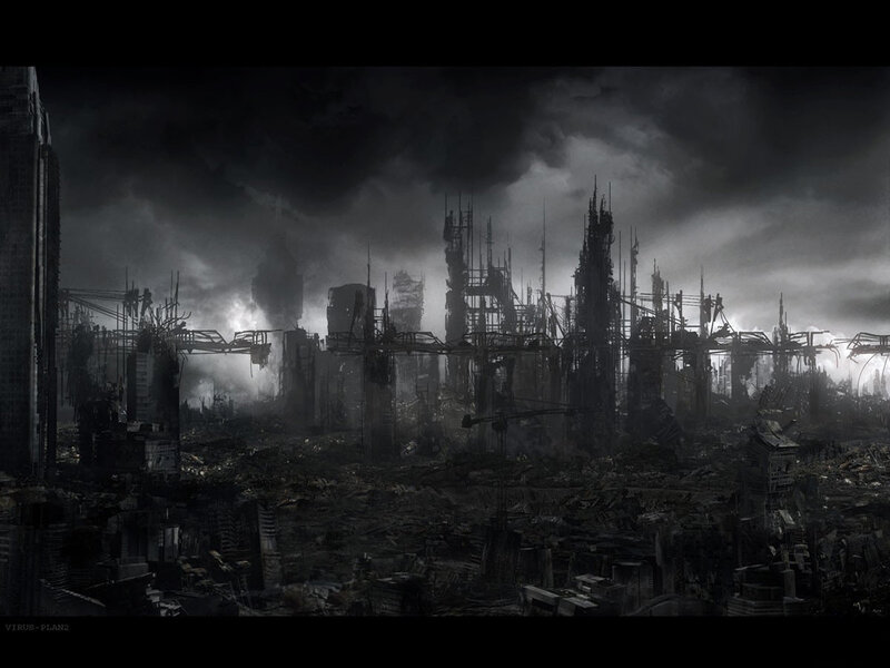 Post-apocalyptic city ruins