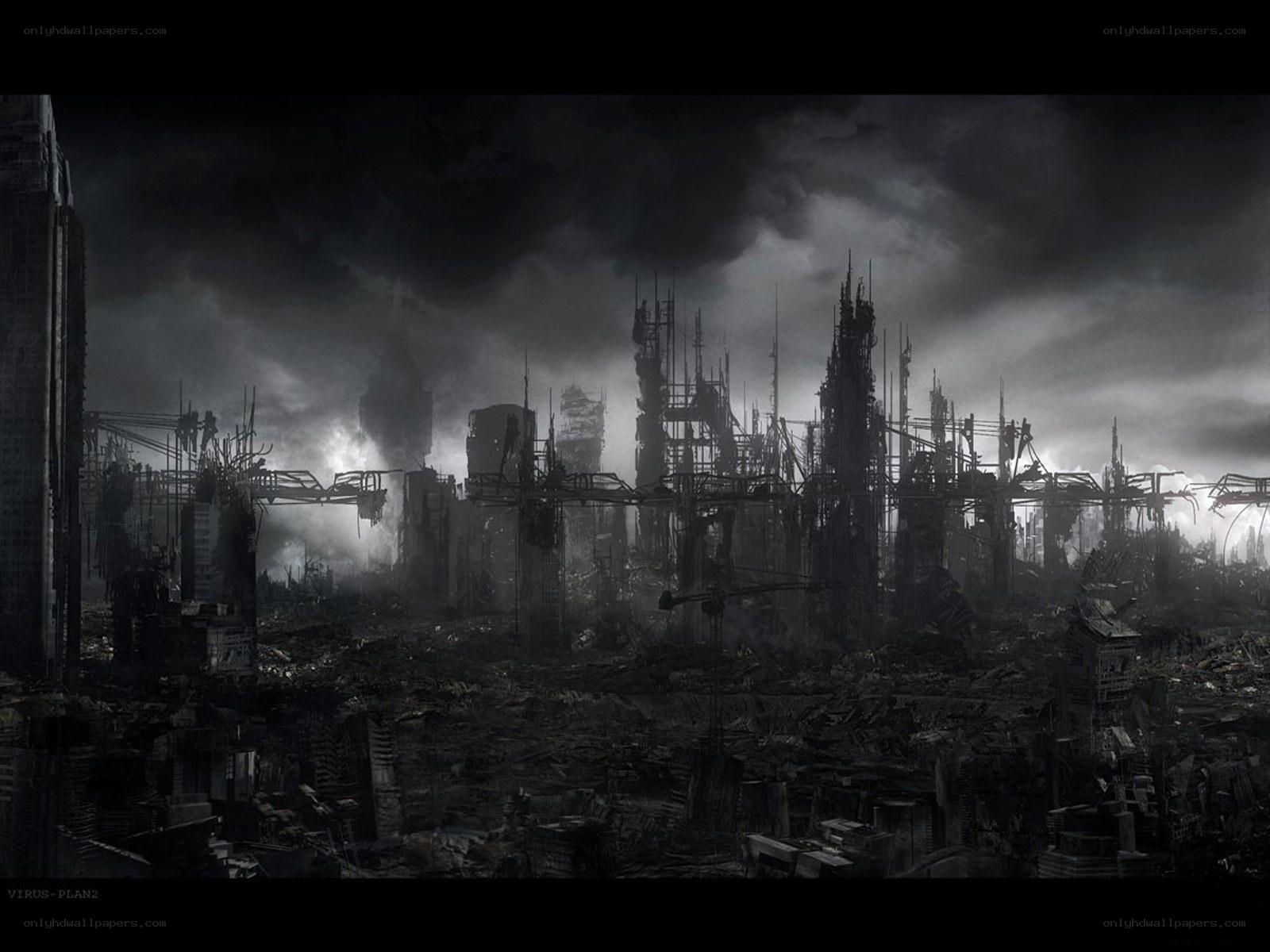 Post-apocalyptic city ruins