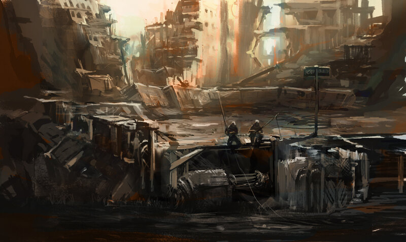 Post-apocalyptic city ruins