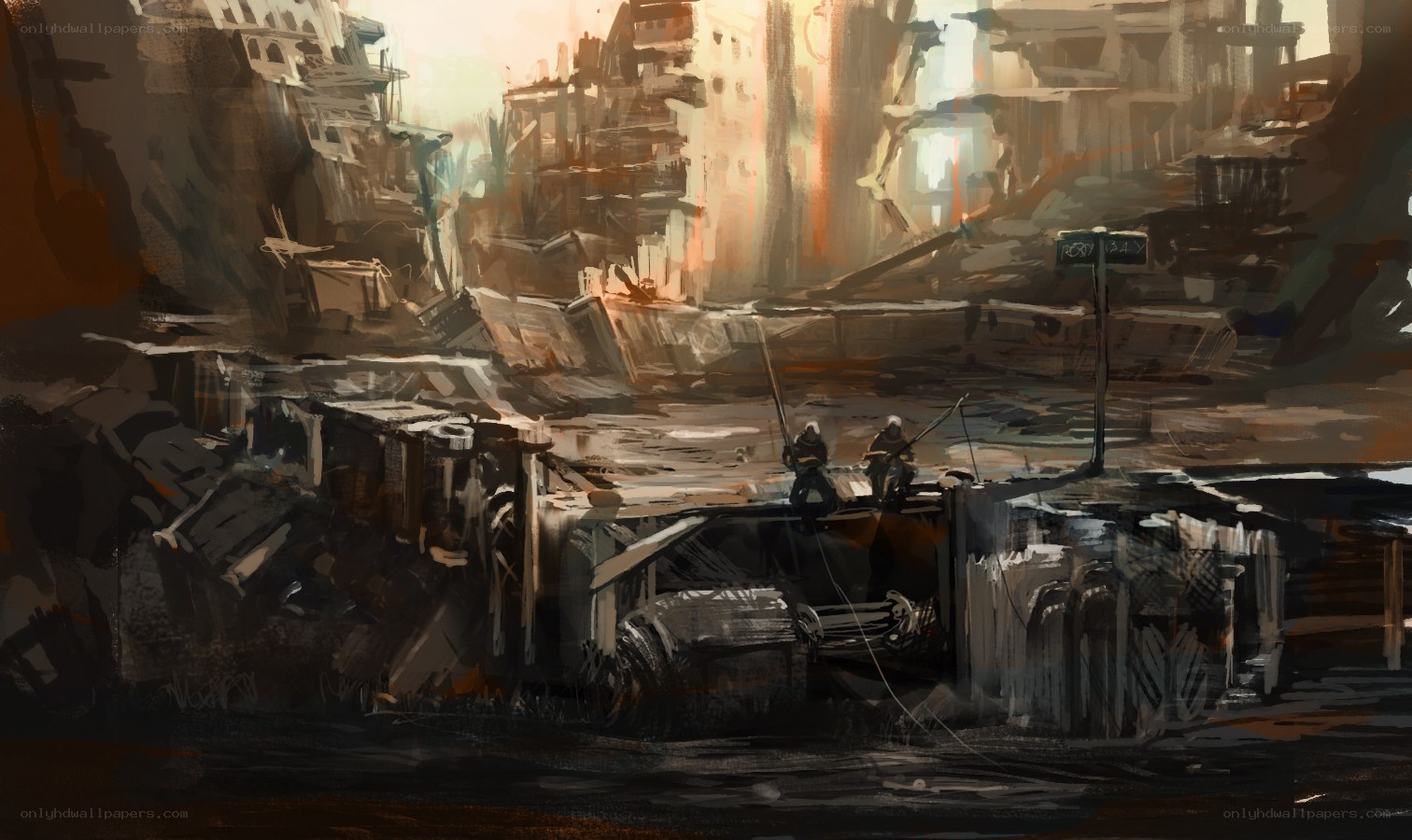 Post-apocalyptic city ruins