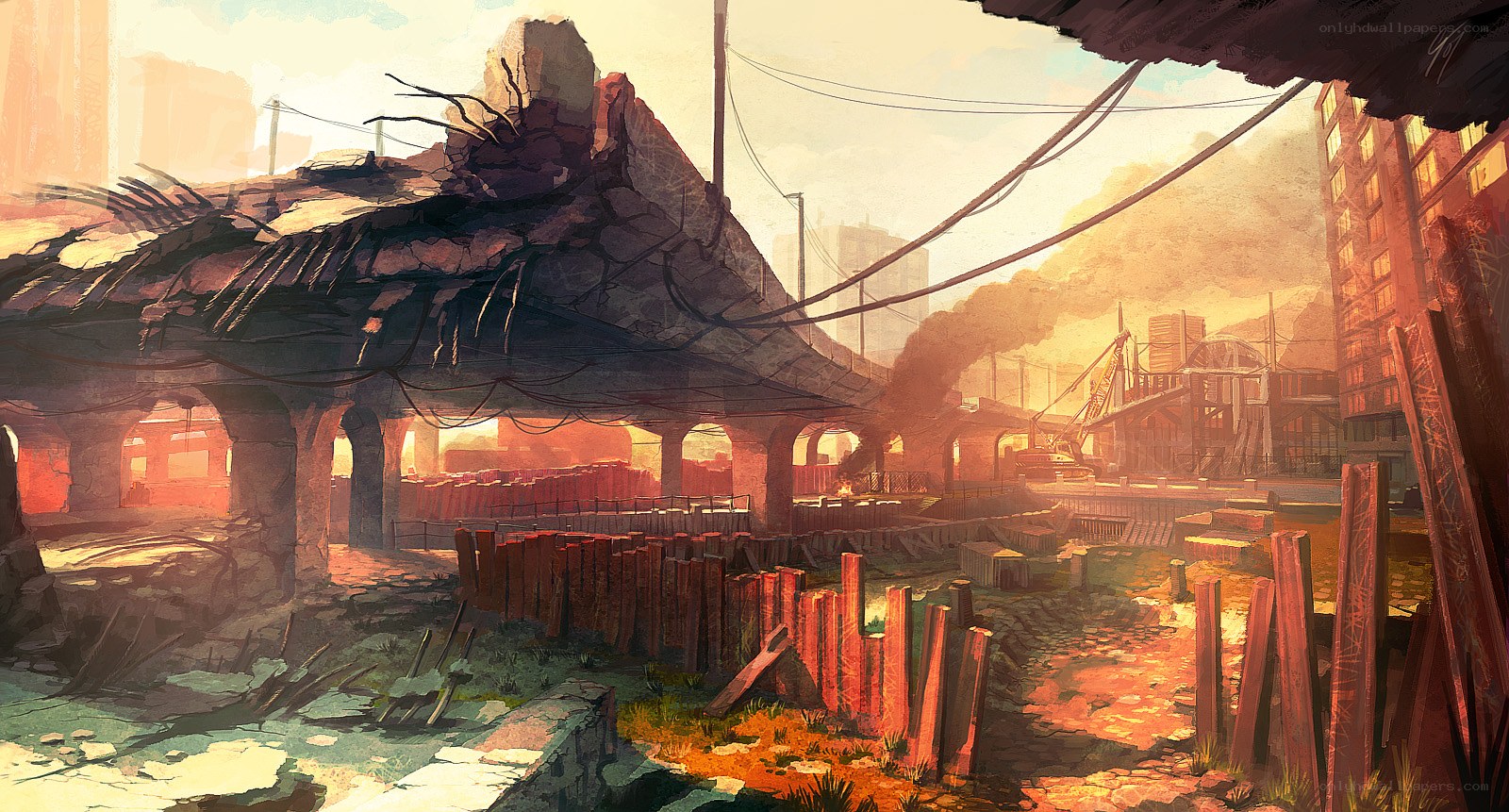 Post-apocalyptic city ruins
