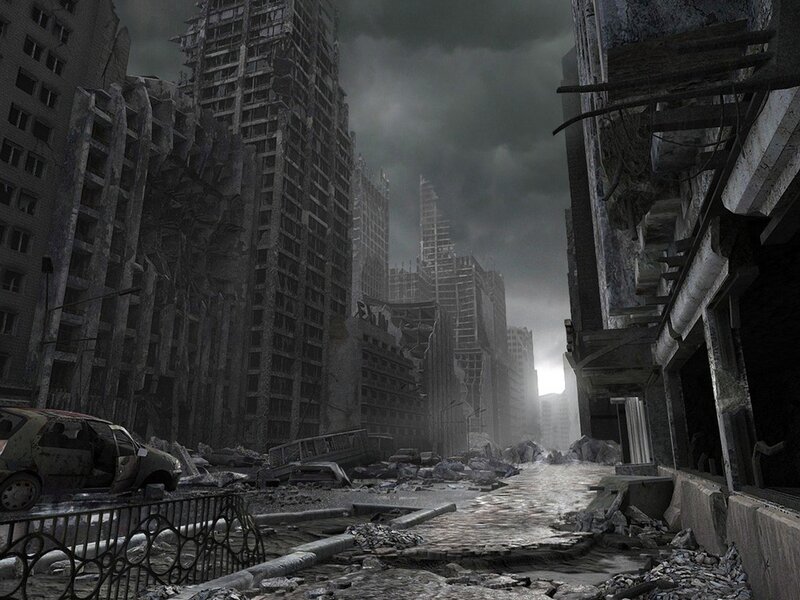 Post-apocalyptic city ruins
