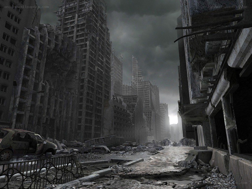 Post-apocalyptic city ruins