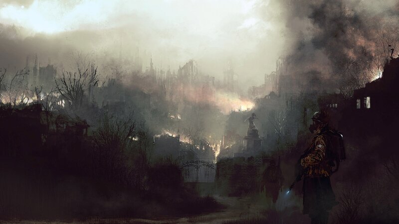Post-apocalyptic city ruins