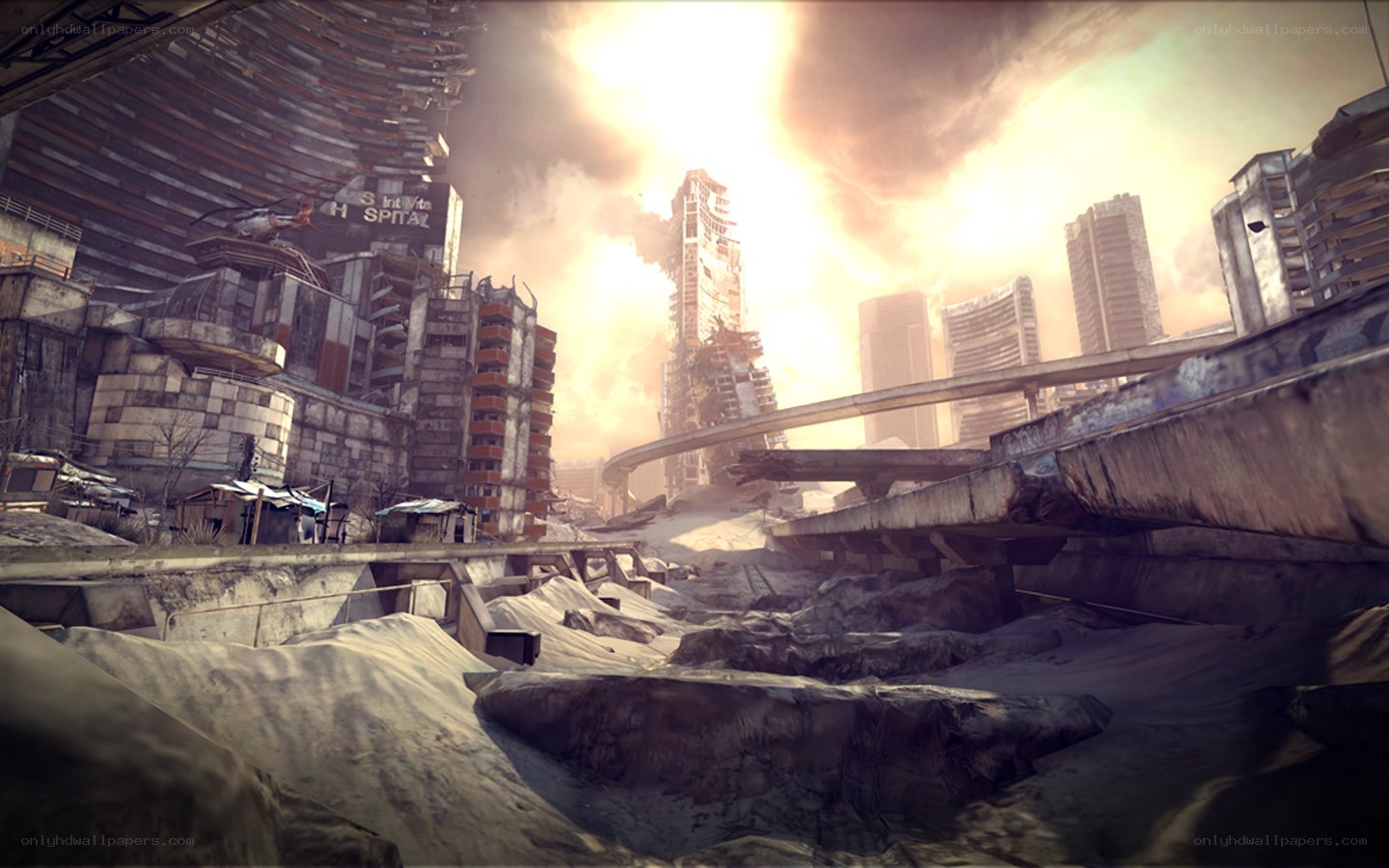 Post-apocalyptic city ruins