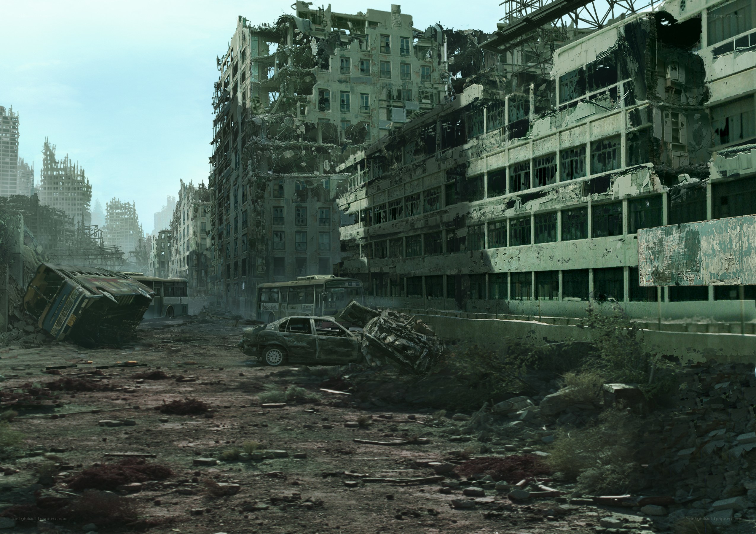 Post-apocalyptic city ruins
