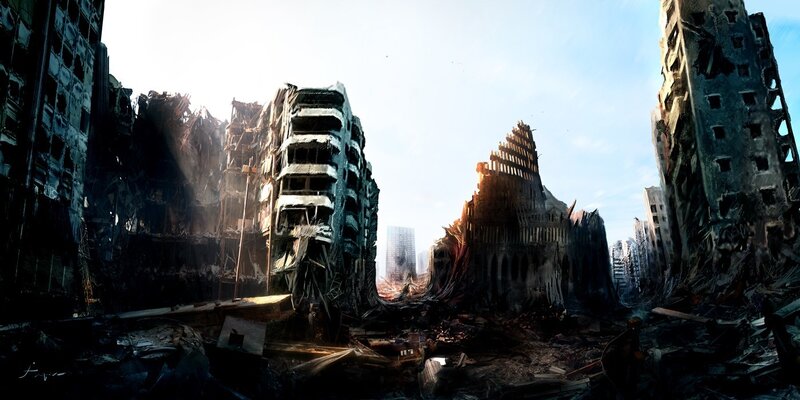 Post-apocalyptic city ruins
