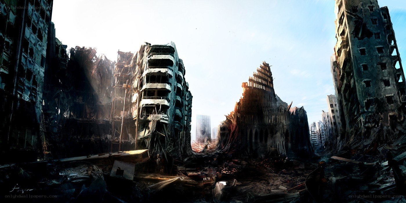 Post-apocalyptic city ruins