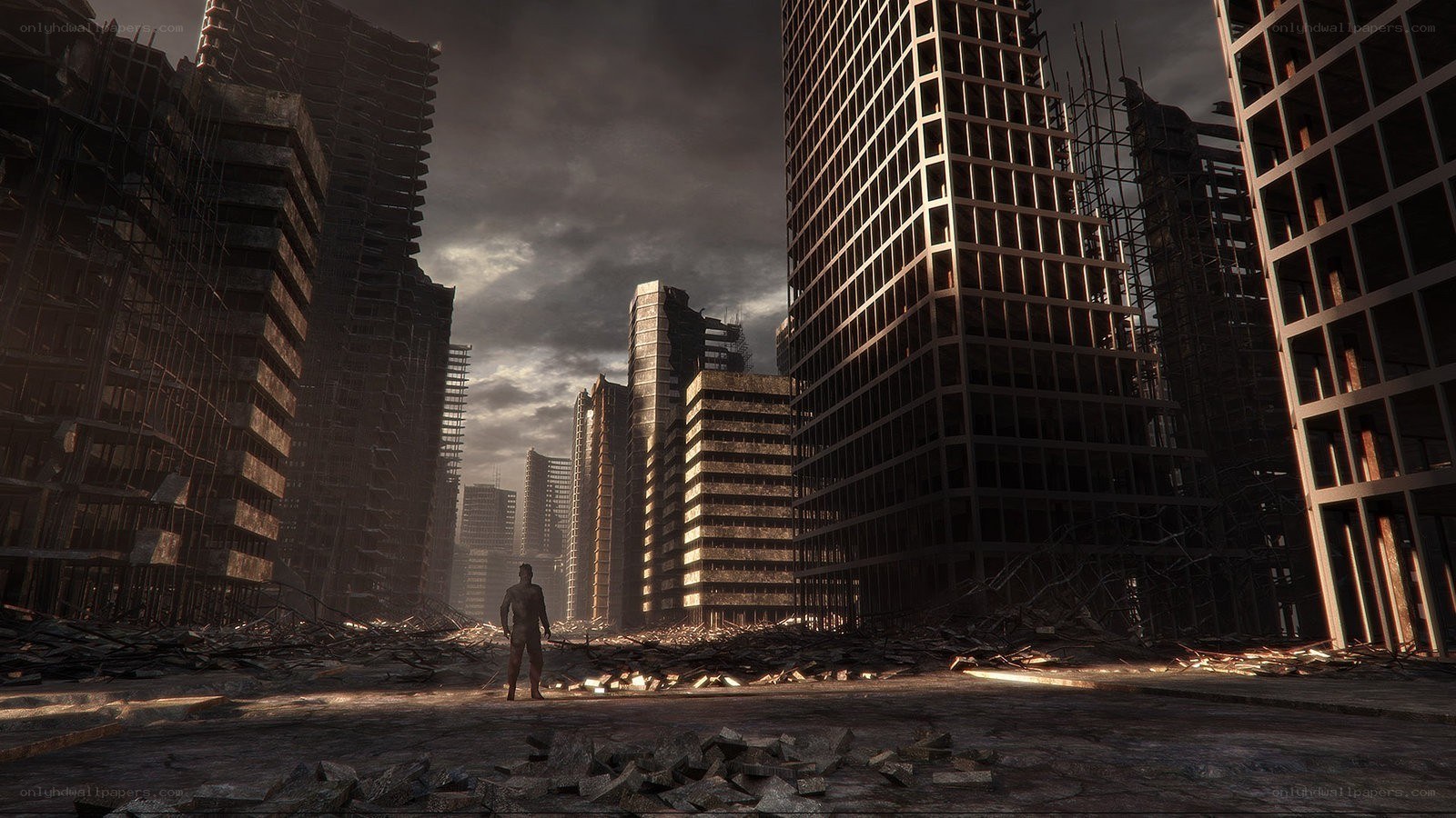 Post-apocalyptic city ruins