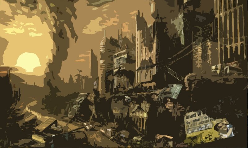 Post-apocalyptic city ruins