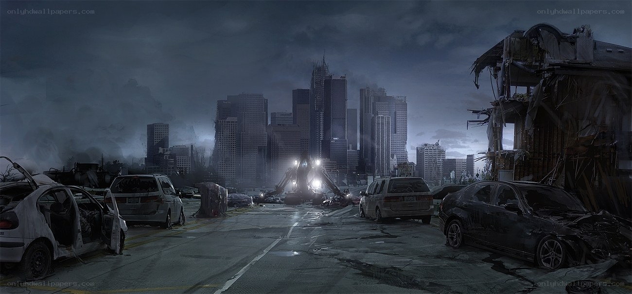 Post-apocalyptic city scene