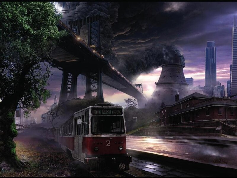 Post-apocalyptic city scene