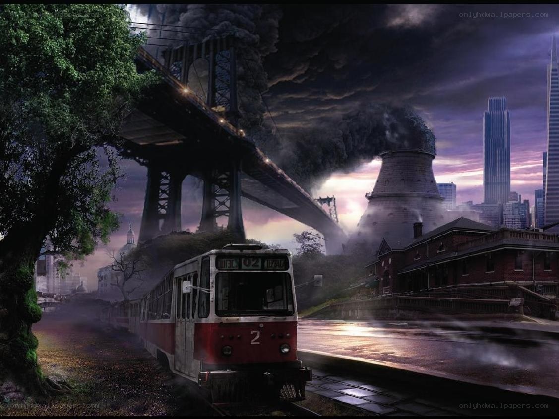 Post-apocalyptic city scene