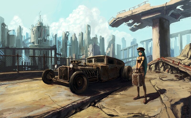 Post-apocalyptic city scene