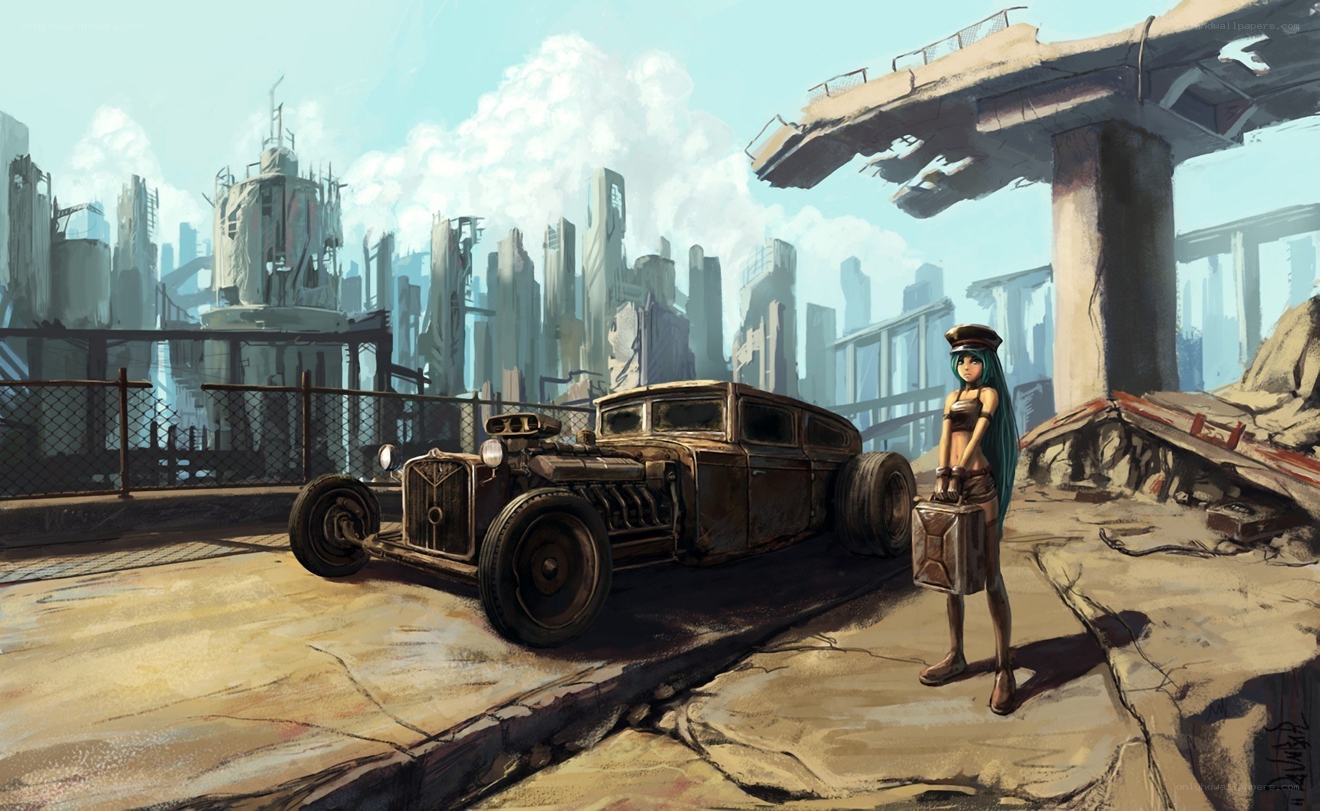 Post-apocalyptic city scene