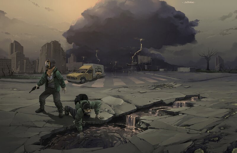 Post-apocalyptic city scene