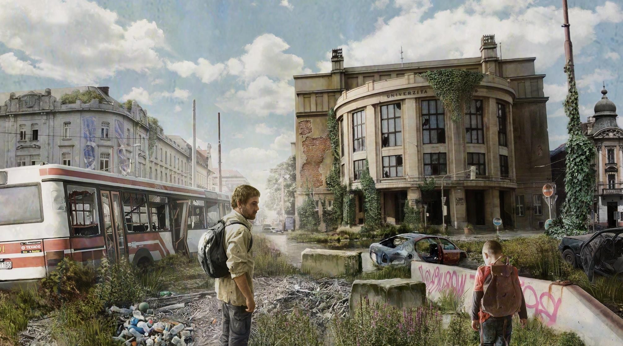 Post-apocalyptic city scene
