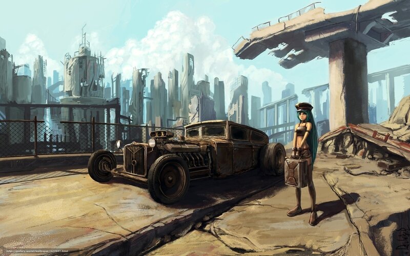 Post-apocalyptic city scene