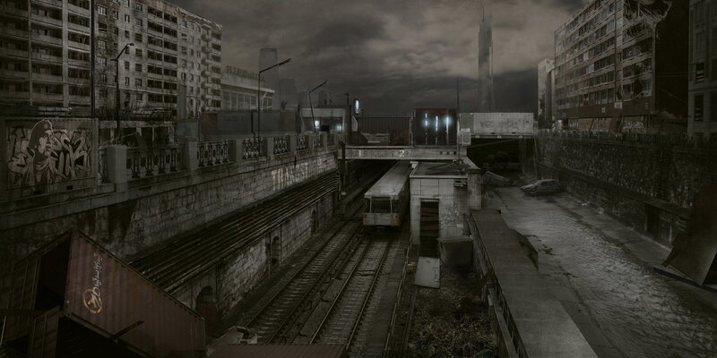 Post-apocalyptic city scene