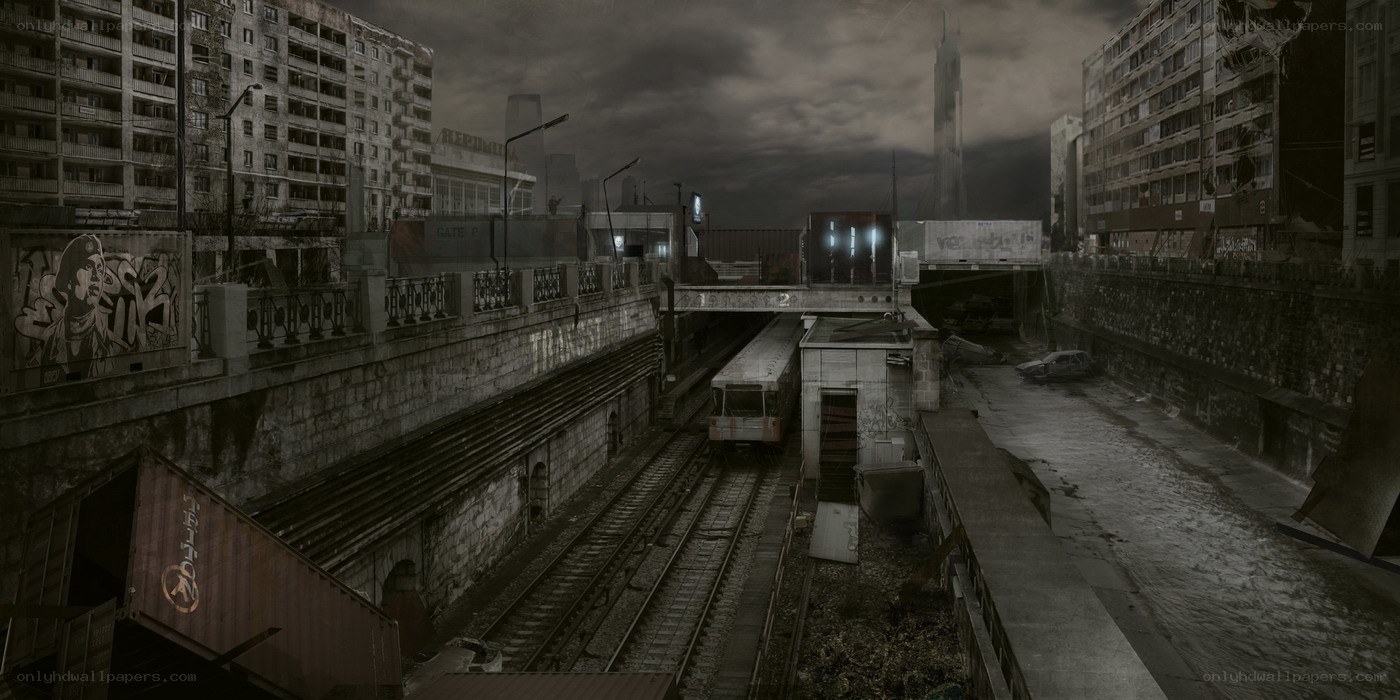 Post-apocalyptic city scene