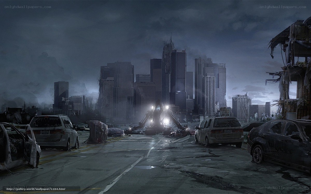 Post-apocalyptic city scene