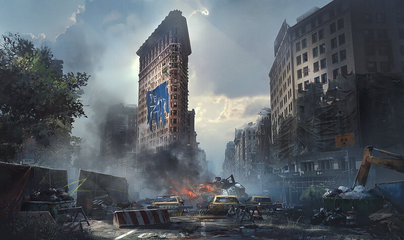 Post-apocalyptic City Street — Gray, Dramatic
