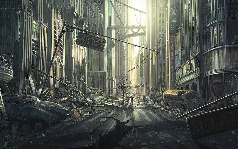 Post-apocalyptic City Street — Gray
