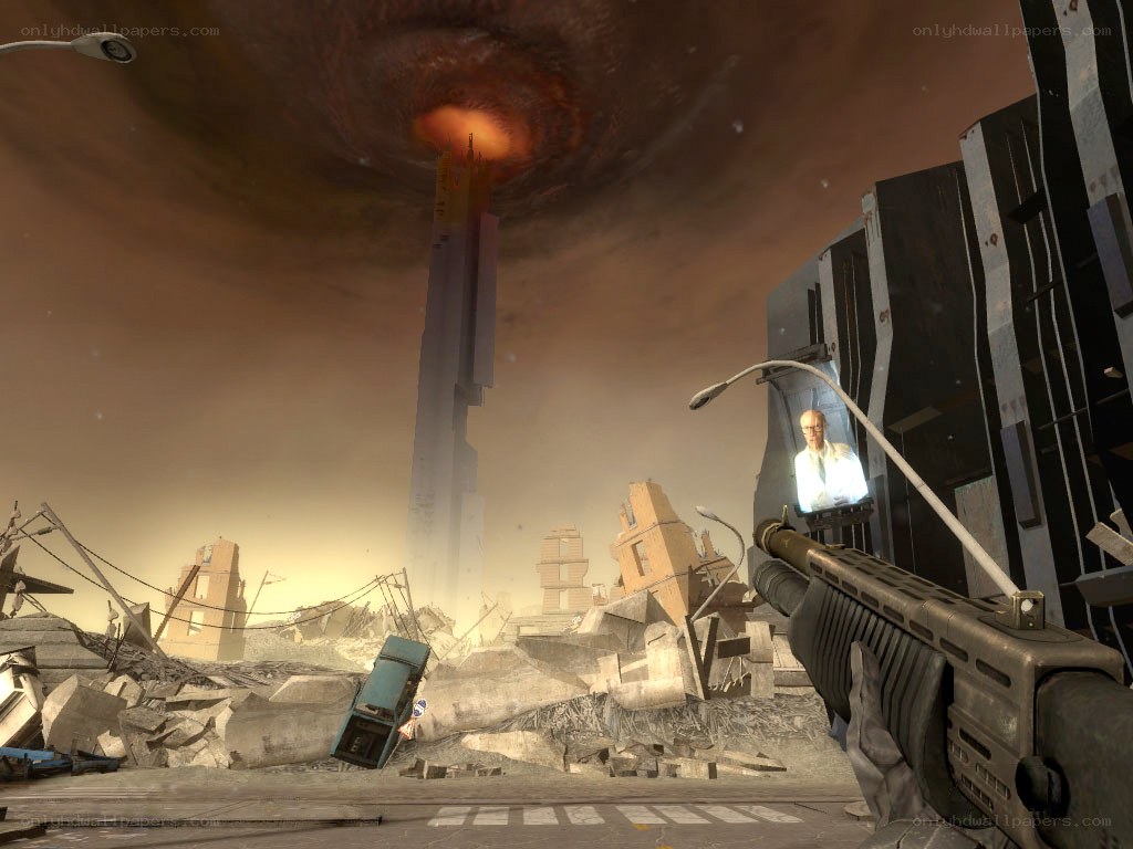 Post-apocalyptic city with portal