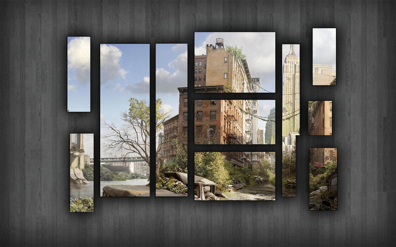 Post-apocalyptic cityscape collage