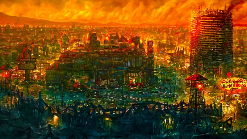 Post-apocalyptic Cityscape — Orange, Dramatic, Sunset, Digital Art