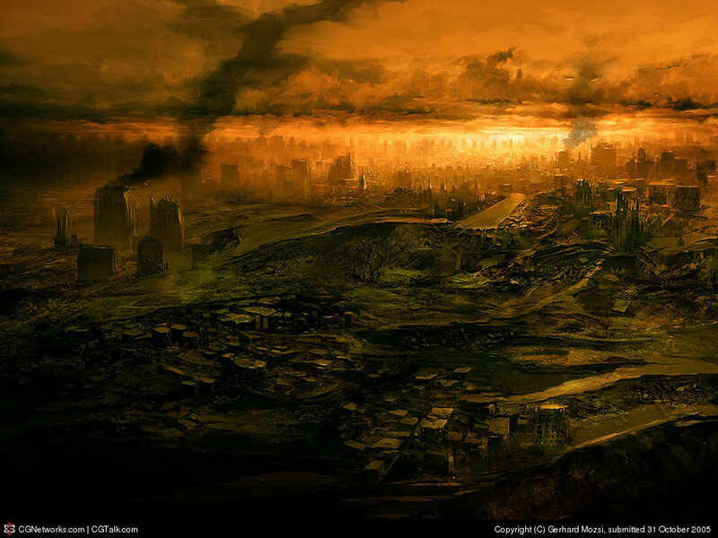Post-apocalyptic Cityscape — Orange, Dramatic