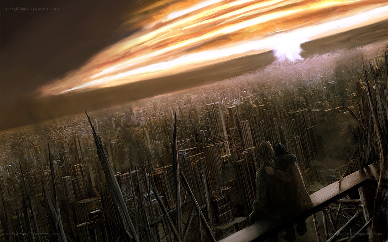 Post-apocalyptic cityscape view