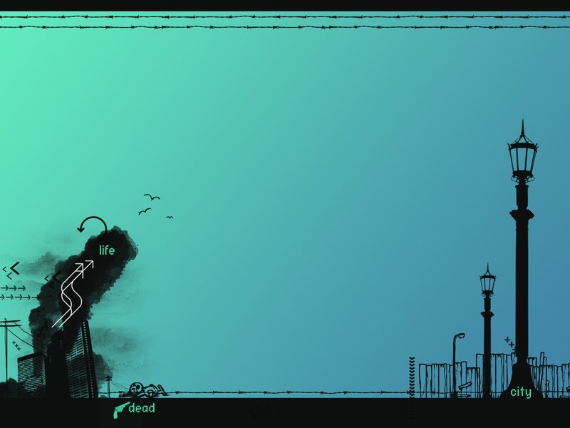 Post-apocalyptic cityscape with barbed wire