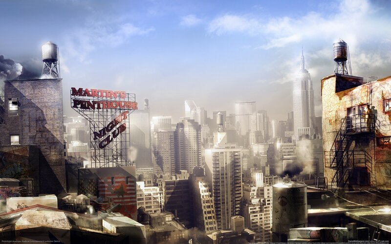 Post-apocalyptic cityscape with Martin's Penthouse