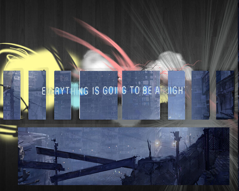 post-apocalyptic cityscape with text