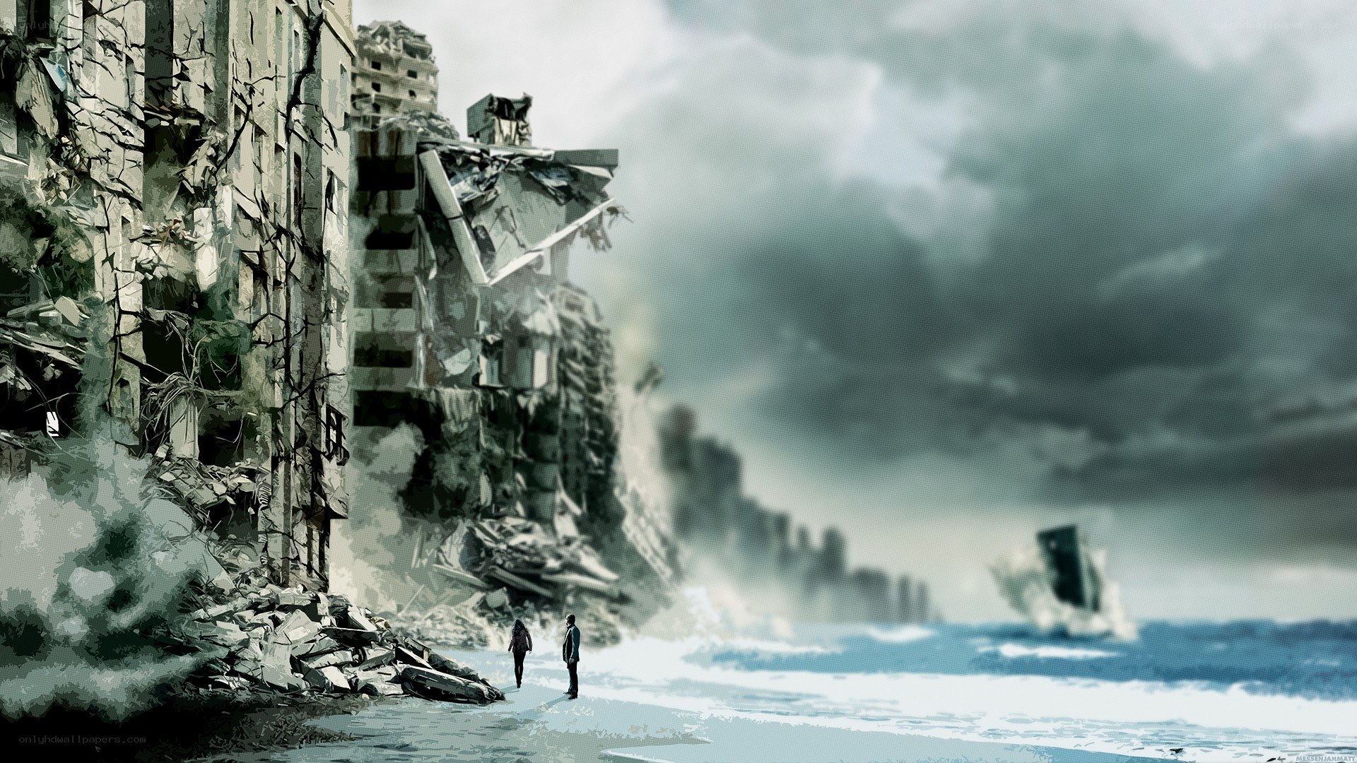 Post-apocalyptic coastal ruins