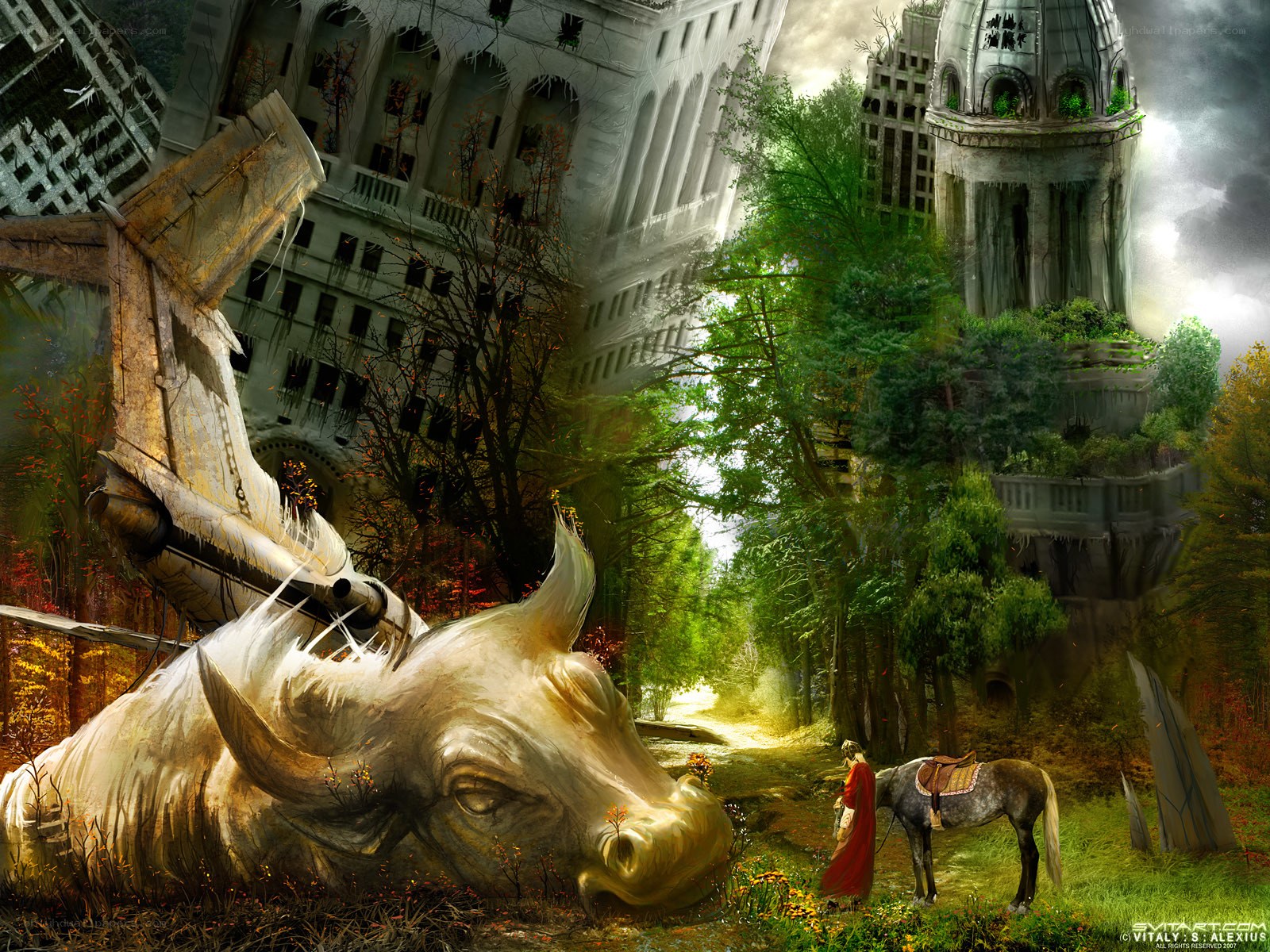 Post-apocalyptic fantasy landscape