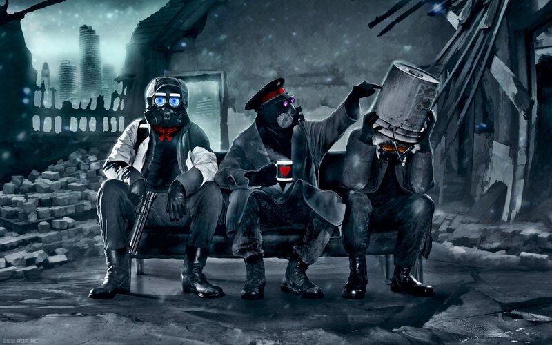 post-apocalyptic figures on bench