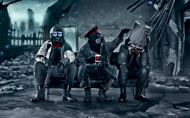 post-apocalyptic figures on bench